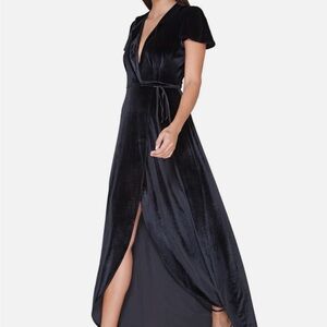 Hale Bob Black Silk Velvet Maxi Dress